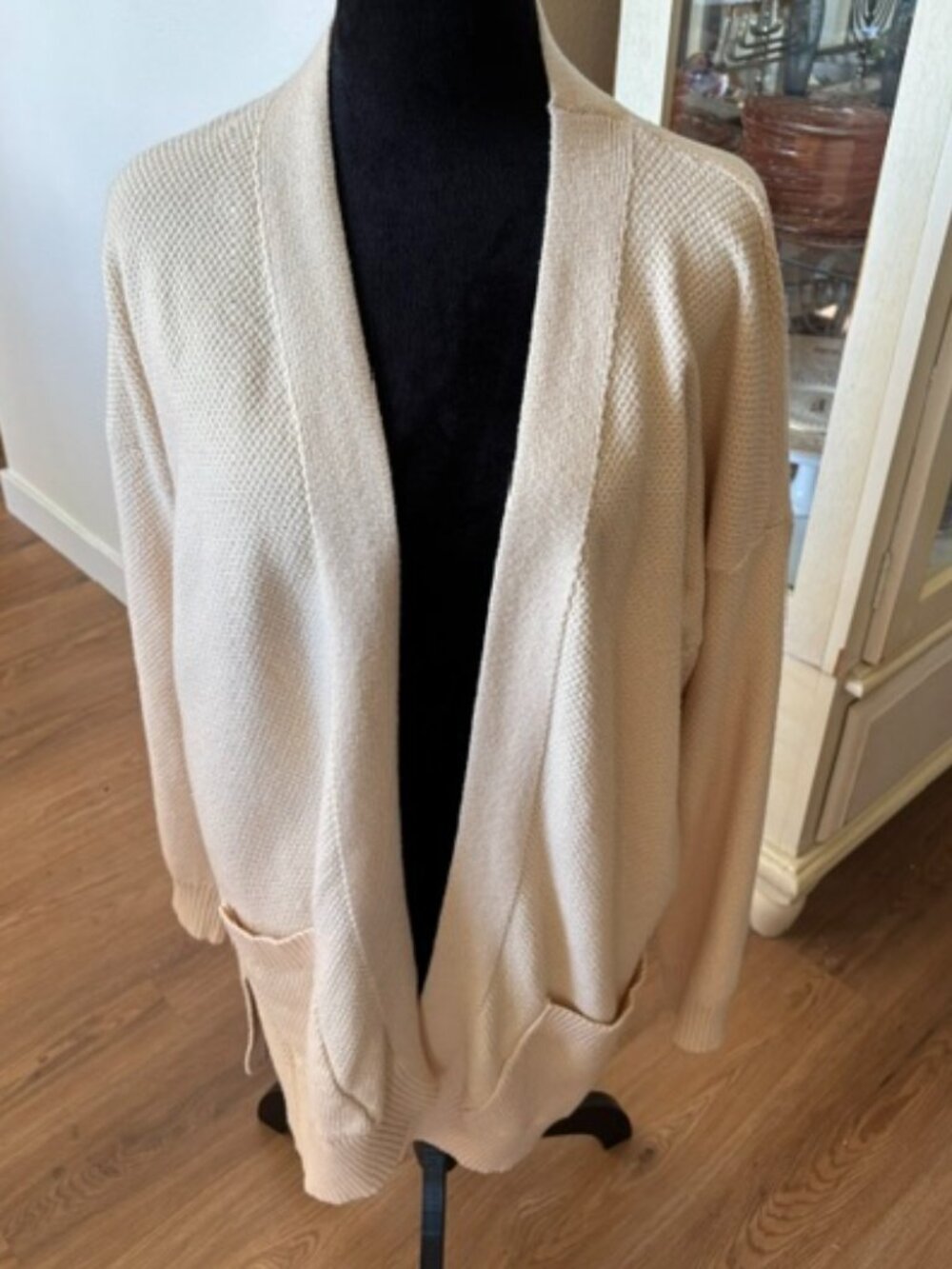 Merokeety Cream Knit Long Open Cardigan Pockets EUC XL